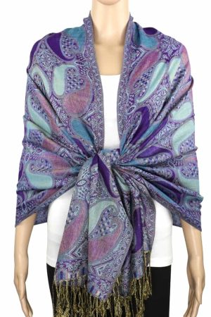 Deep purple multi color pashmina shawl on mannequin