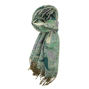 emerald green metallic pashmina shawl wrap scarf with fringes