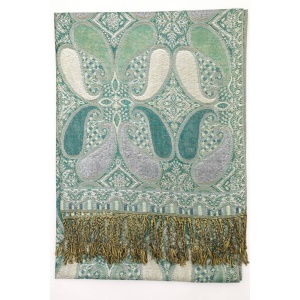 emerald green metallic pashmina shawl wrap scarf with fringes