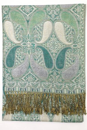 emerald green metallic pashmina shawl wrap scarf with fringes
