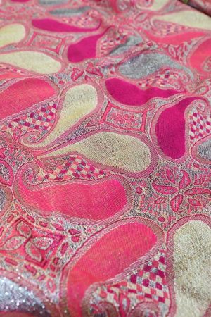fabric detail of fuchsia pink metallic pashmina shawl