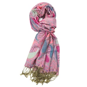 fuchsia multi color paisley pashmina with fringes