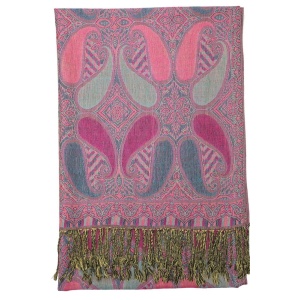 fuchsia multi color paisley pashmina with fringes
