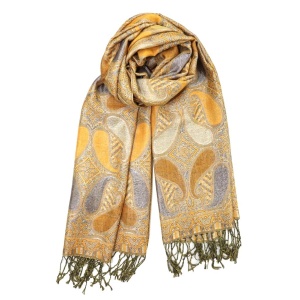 gold metallic pashmina shawl wrap scarf with fringes
