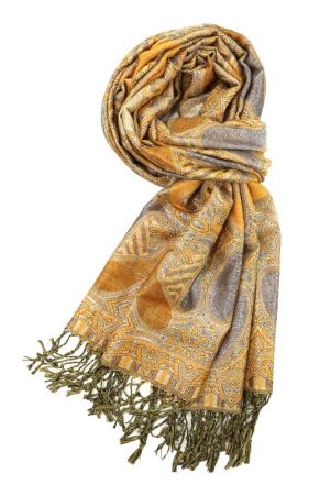 gold metallic pashmina shawl wrap scarf with fringes
