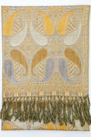 gold metallic pashmina shawl wrap scarf with fringes