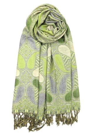 green multi color paisley pashmina with fringes