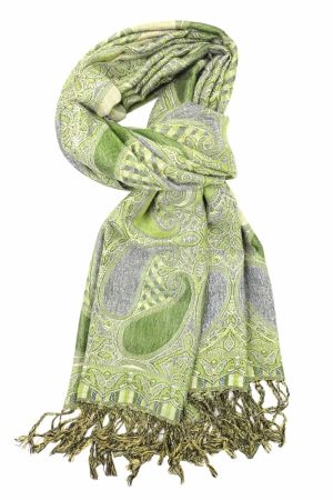 green multi color paisley pashmina with fringes