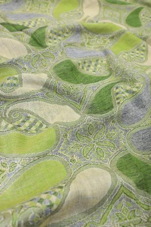 fabric detail of green multi color paisley pashmina