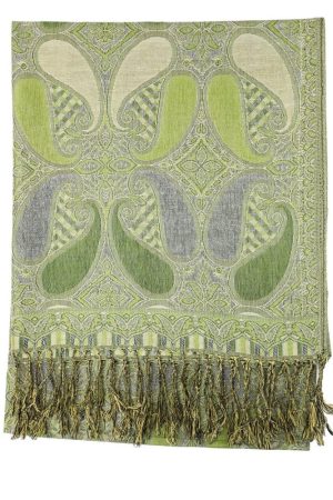 green multi color paisley pashmina with fringes