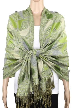 green multi color pashmina shawl on mannequin