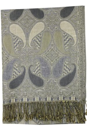 grey gold multi color paisley pashmina with fringes