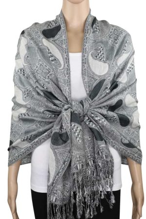 grey multi color pashmina shawl on mannequin
