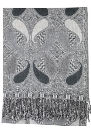 grey multi color paisley pashmina with fringes