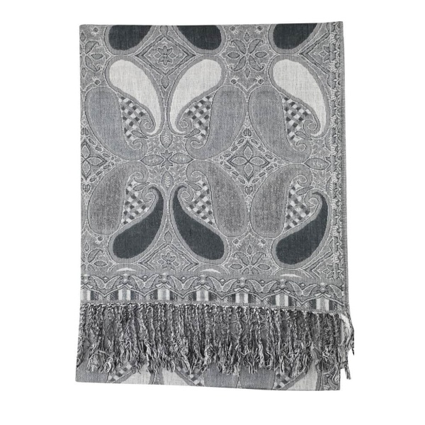 grey multi color paisley pashmina with fringes