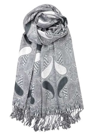 grey multi color paisley pashmina with fringes
