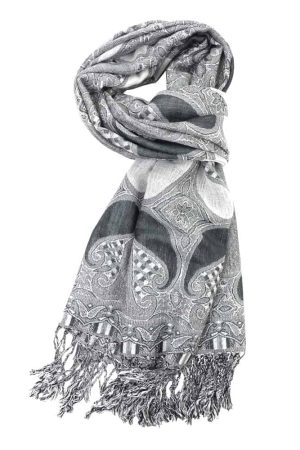 grey multi color paisley pashmina with fringes
