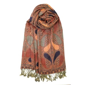navy orange multi color paisley pashmina with fringes
