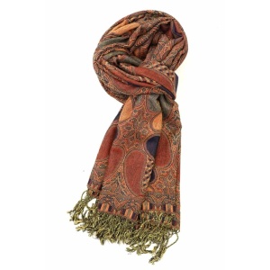 navy orange multi color paisley pashmina with fringes