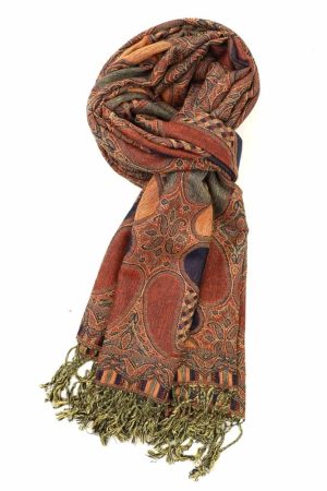 navy orange multi color paisley pashmina with fringes