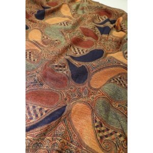 fabric detail of navy orange multi color paisley pashmina