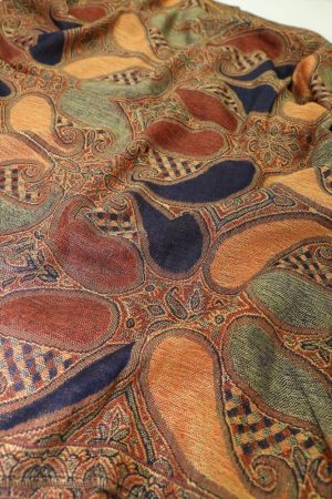 fabric detail of navy orange multi color paisley pashmina