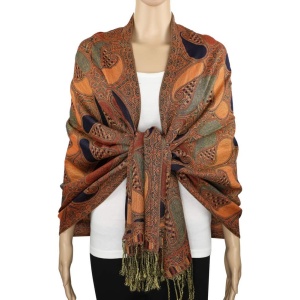 navy orange multi color pashmina shawl on mannequin