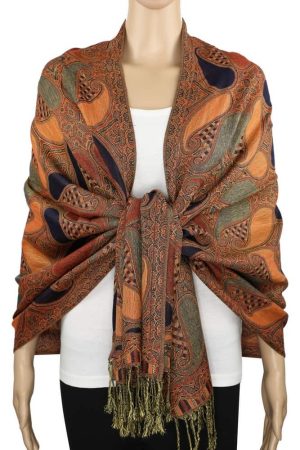 navy orange multi color pashmina shawl on mannequin