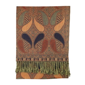 navy orange multi color paisley pashmina with fringes