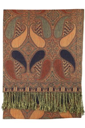 navy orange multi color paisley pashmina with fringes