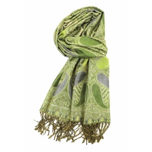 olive green metallic pashmina shawl wrap scarf with fringes
