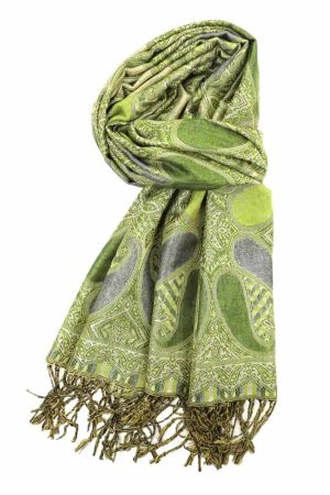 olive green metallic pashmina shawl wrap scarf with fringes