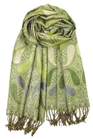 olive green metallic pashmina shawl wrap scarf with fringes