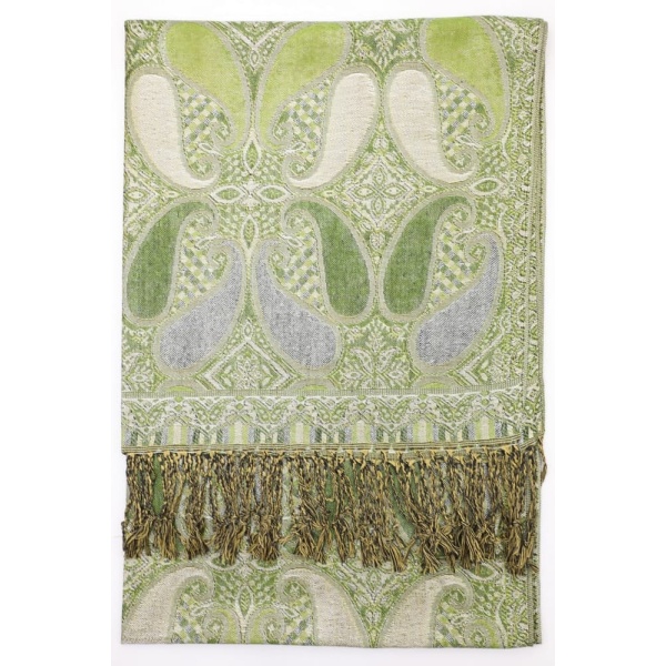 olive green metallic pashmina shawl wrap scarf with fringes