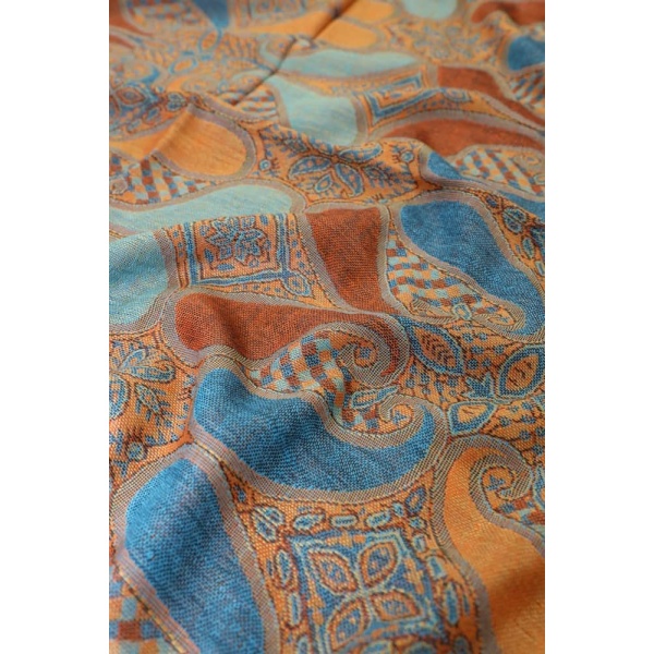 fabric detail of orange teal multi color paisley pashmina