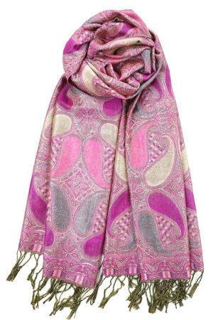 orchid metallic pashmina shawl wrap scarf with fringes