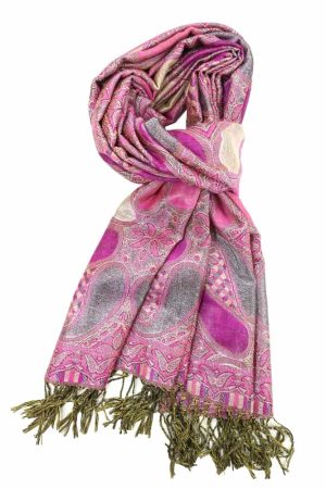 orchid metallic pashmina shawl wrap scarf with fringes