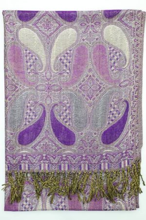 purple metallic pashmina shawl wrap scarf with fringes