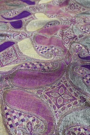 fabric detail of purple metallic pashmina shawl