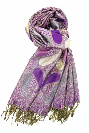 purple metallic pashmina shawl wrap scarf with fringes