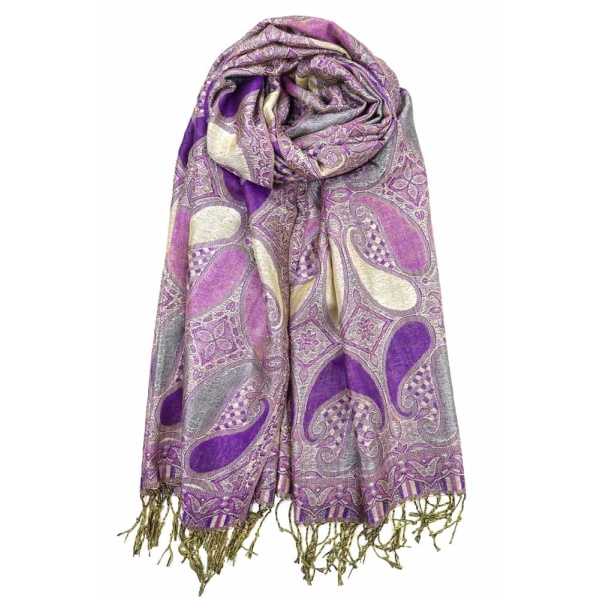 purple metallic pashmina shawl wrap scarf with fringes
