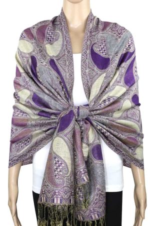 purple multi color pashmina shawl on mannequin