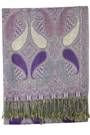 purple multi color paisley pashmina with fringes