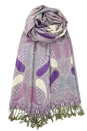 purple multi color paisley pashmina with fringes