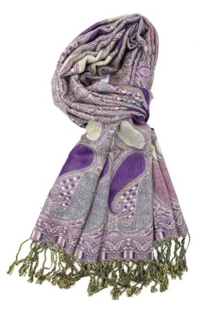 purple multi color paisley pashmina with fringes