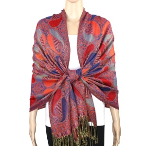 Red blue multi color pashmina scarf on mannequin