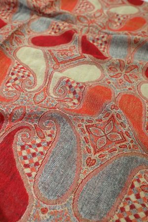 fabric detail of red multi color paisley pashmina