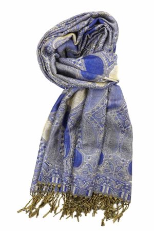 royal blue metallic pashmina shawl wrap scarf with fringes