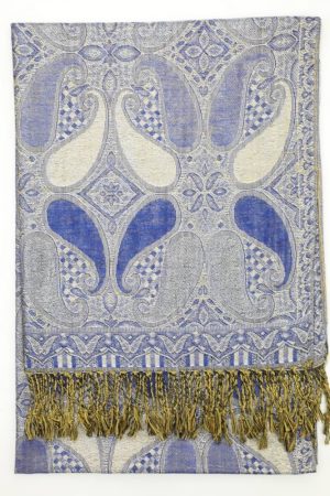 royal blue metallic pashmina shawl wrap scarf with fringes