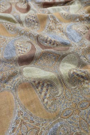fabric detail of tan metallic pashmina scarf